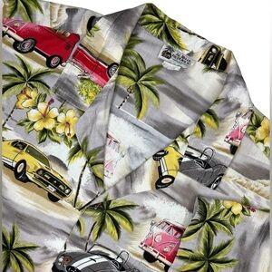 Aloha Republic Men's Classic Cars Tropical Print Shirt Size XXL